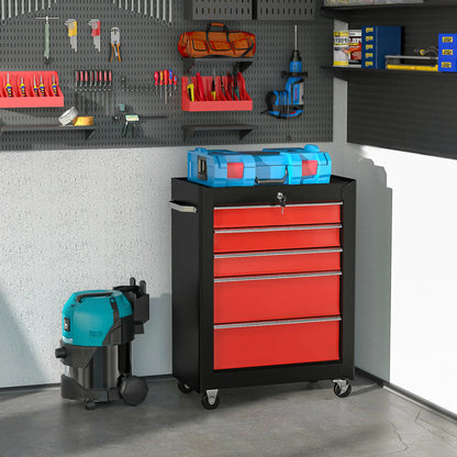 5-Drawer Rolling Tool Chest, Lockable Tool Cabinet, 4 Wheels, Black, Red Tool Organizers at Gallery Canada
