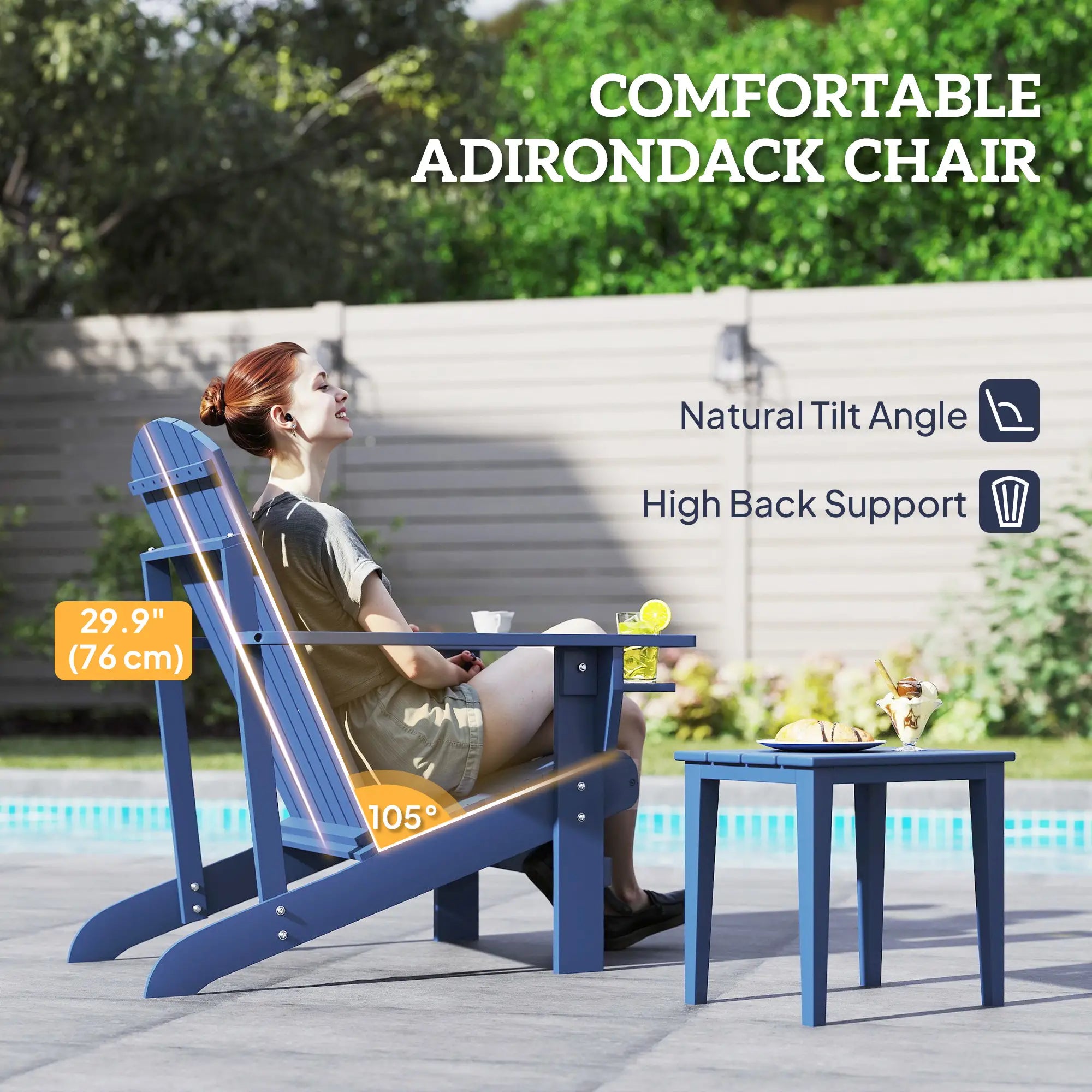 Classic Adirondack Chair, Garden Deck Chair with Cup Holder, Navy Blue Patio Chairs at Gallery Canada