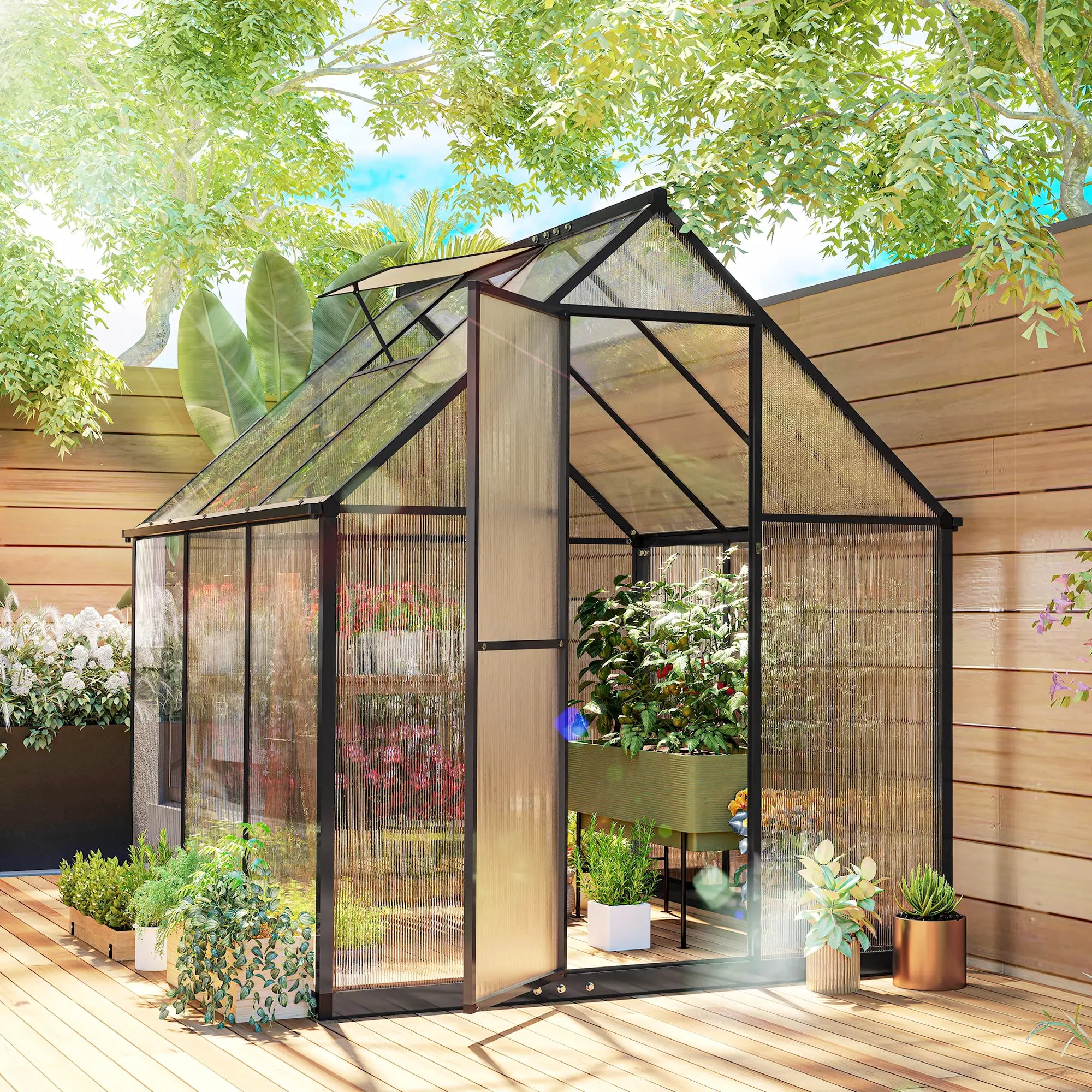 Polycarbonate Greenhouse, Swing Door, Adjustable Window, 6 x 6.5ft, Black Walk In Greenhouses at Gallery Canada