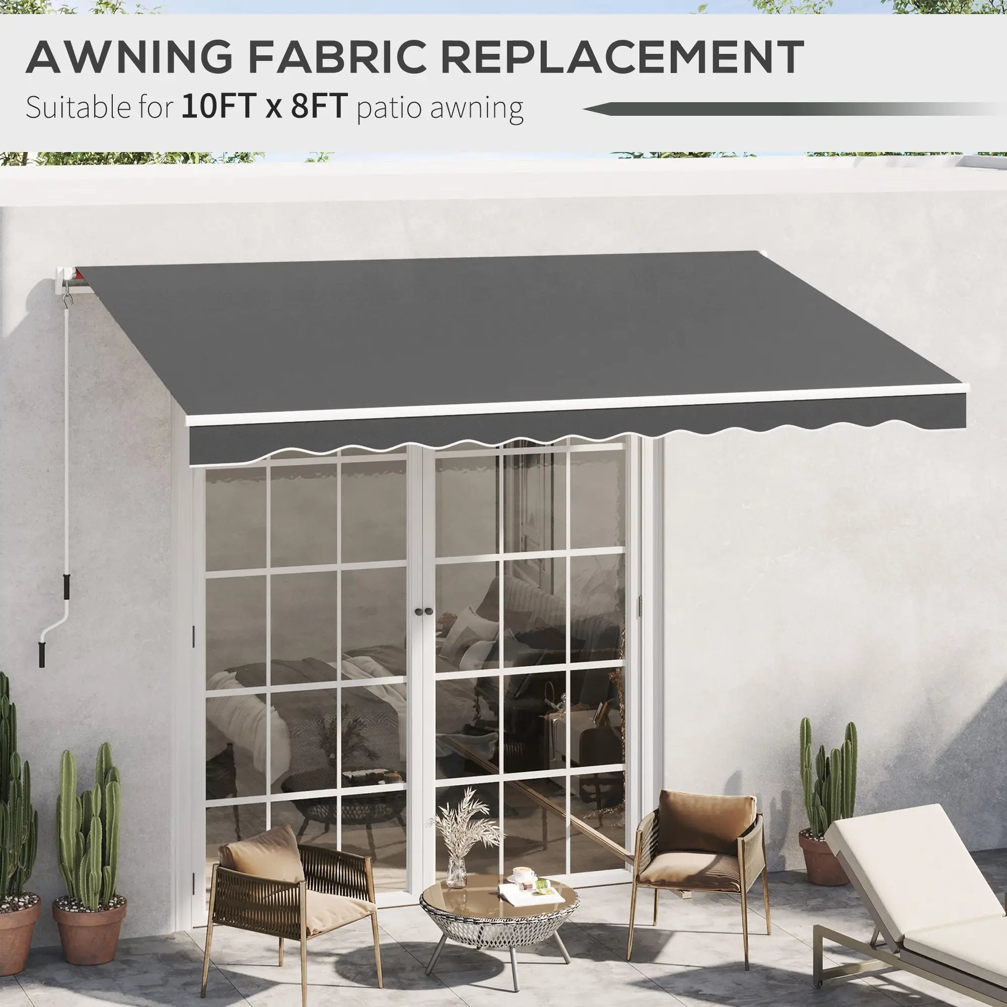 10' x 8' Retractable Awning Fabric, Outdoor Sunshade Canopy, UV Protection, Grey Awning Fabric Replacement at Gallery Canada