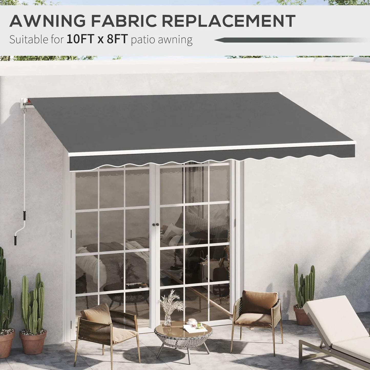 10' x 8' Retractable Awning Fabric, Outdoor Sunshade Canopy, UV Protection, Grey Awning Fabric Replacement at Gallery Canada