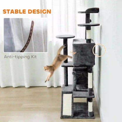 63" Cat Tree, Multi-Level Cat Tower, Scratching Posts, Dark Grey