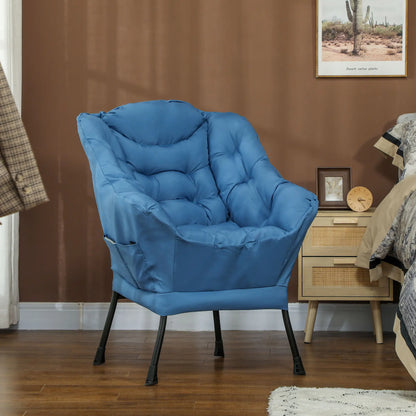 Modern Accent Chair, Armchair with Side Pockets and Solid Steel Legs, Comfy Reading Chair for Living Room, Bedroom, Blue Accent Chairs at Gallery Canada