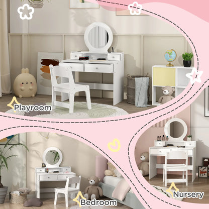 Kids Vanity Set, Makeup Table with Mirror, Stool, Drawers, White Toy Vanity at Gallery Canada