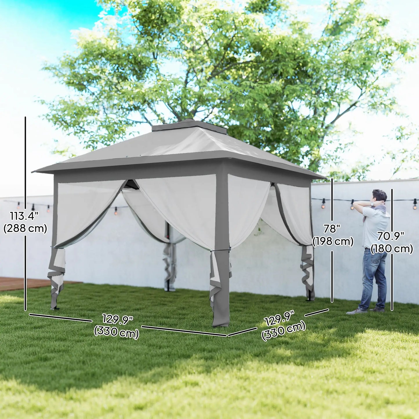 11' x 11' Pop Up Gazebo, Double Roof Foldable Canopy Tent, Grey Pop Up Canopies at Gallery Canada