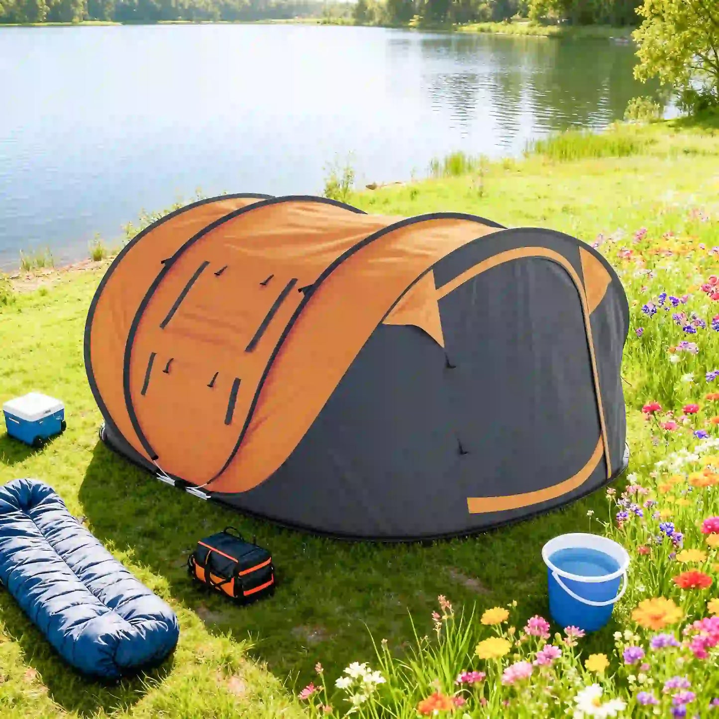 4 Person Pop Up Tent, Automatic Setup, Orange Camping Tents at Gallery Canada