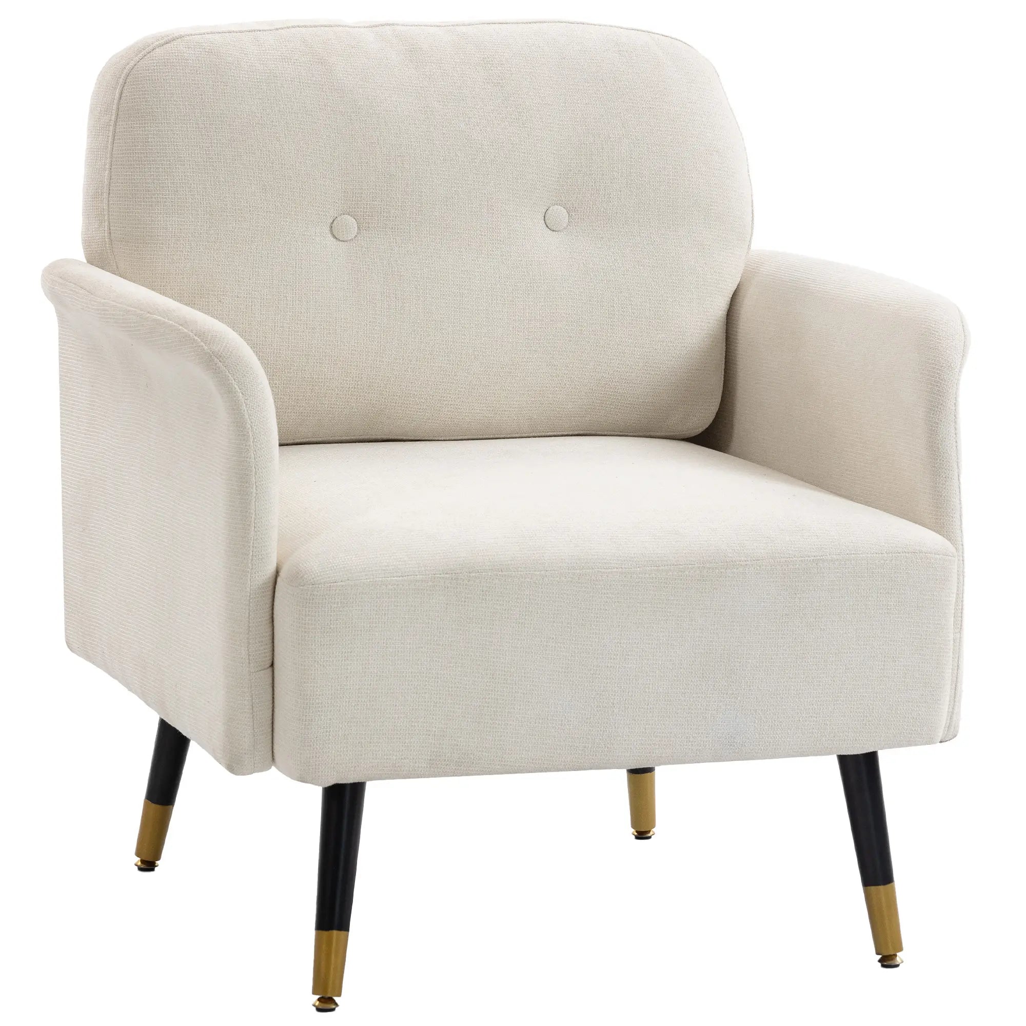 Modern Tufted Accent Chair, Metal Legs, Upholstered Reading Armchair, Cream White Accent Chairs Cream White, Black at Gallery Canada