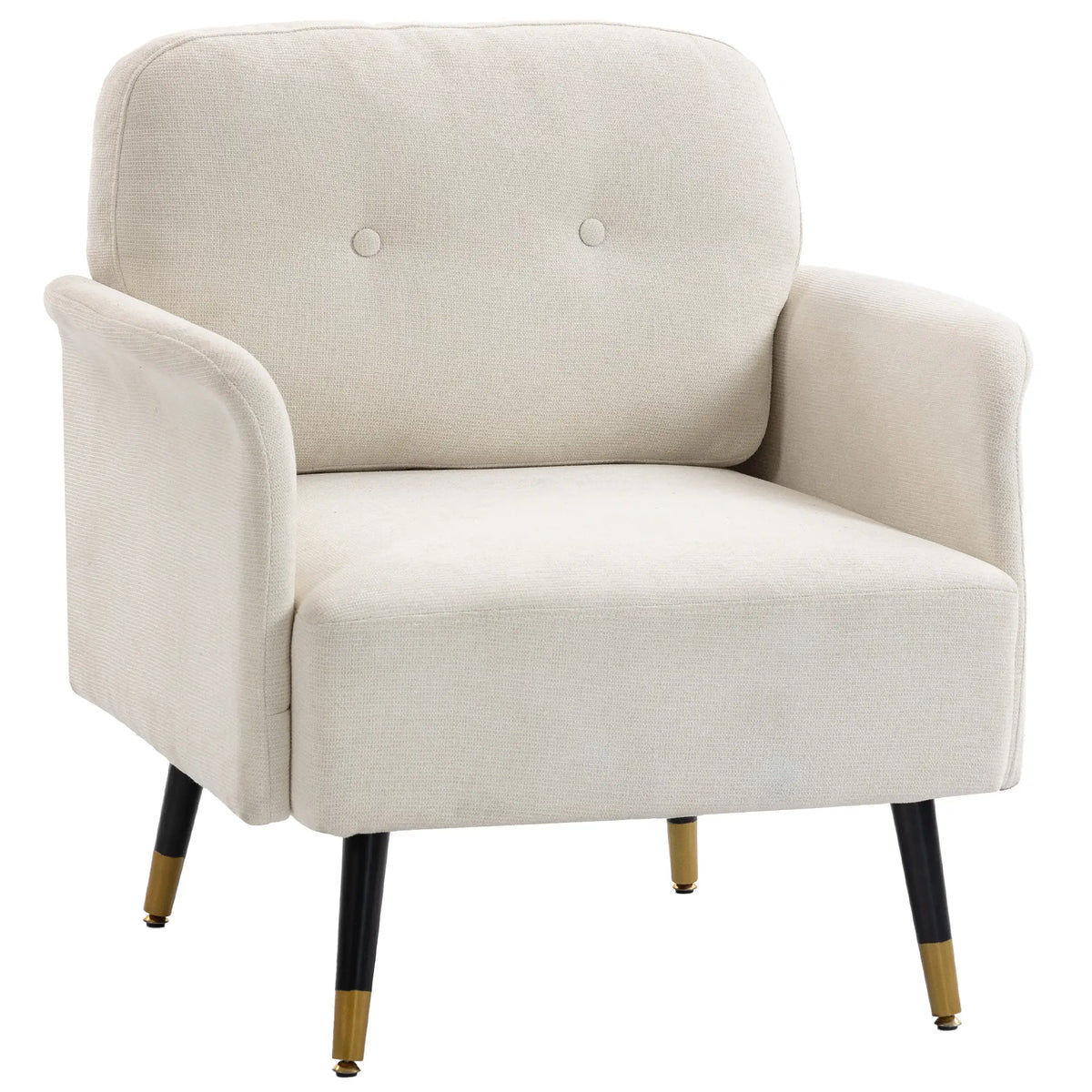 Modern Tufted Accent Chair, Metal Legs, Upholstered Reading Armchair, Cream White Accent Chairs Cream White, Black at Gallery Canada