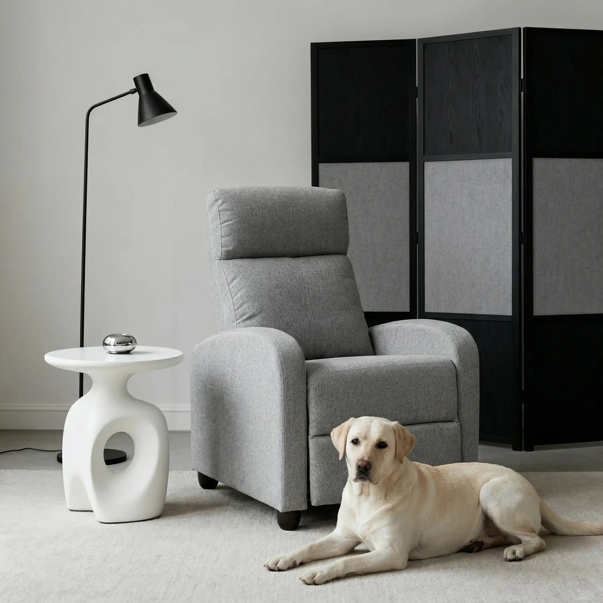 Fabric Recliner Manual Sofa Armchair, Light Grey Single Sofas at Gallery Canada