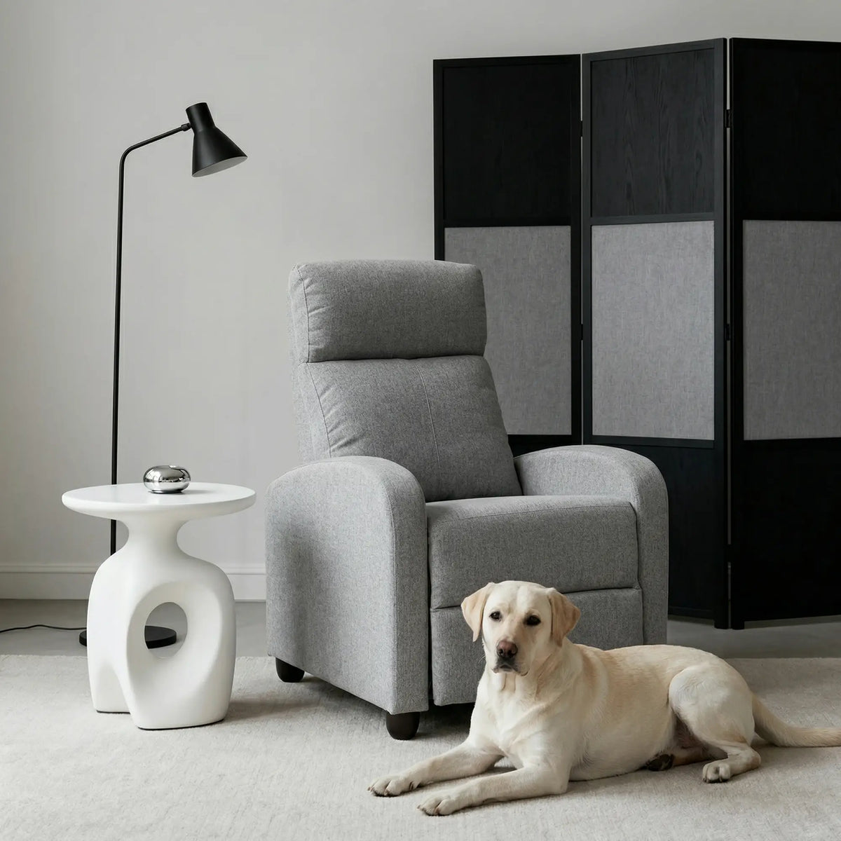 Fabric Recliner Manual Sofa Armchair, Light Grey Single Sofas at Gallery Canada
