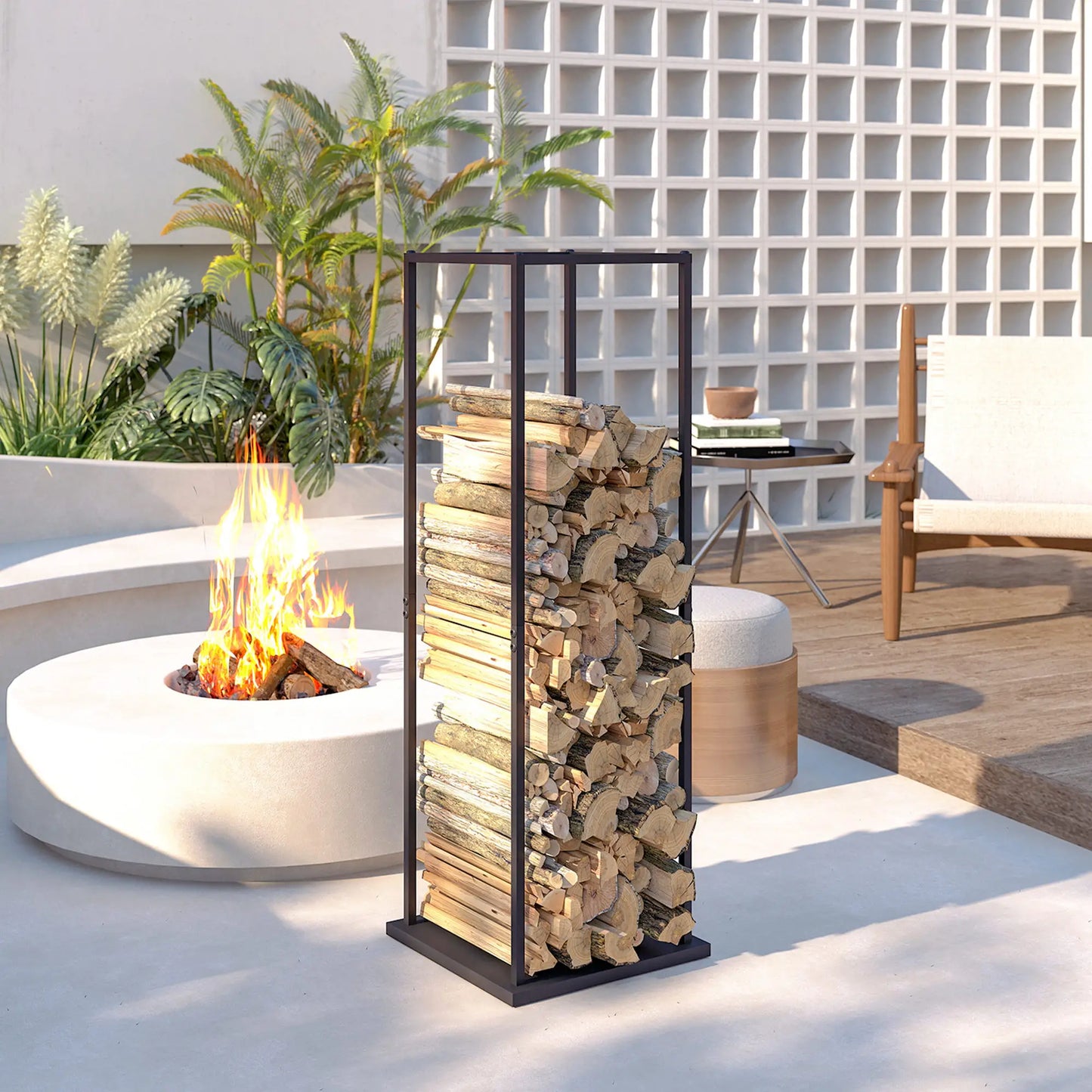 Firewood Rack Outdoor, Heavy Duty Log Holder, 13 x 13 x 43, Black Firewood Racks at Gallery Canada