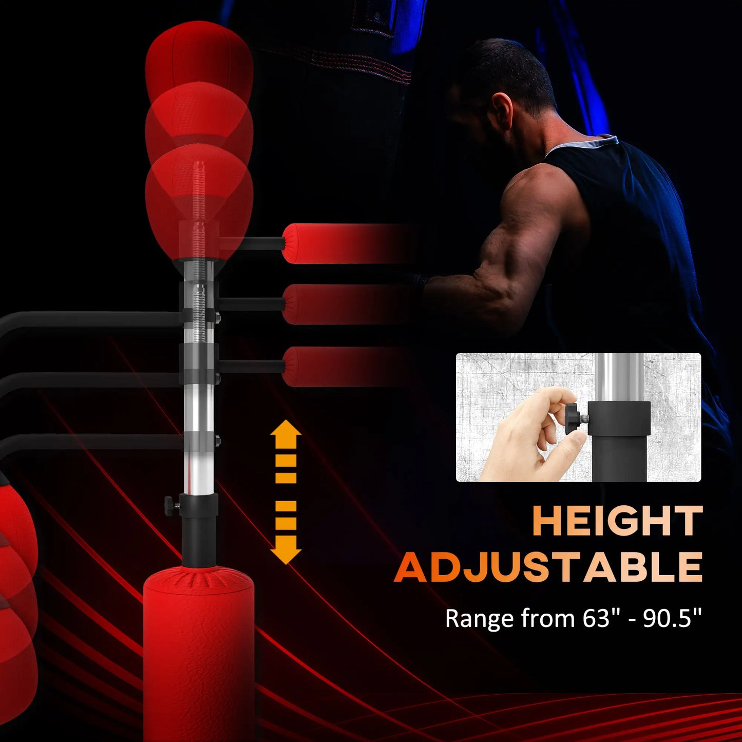 4-in-1 Free Standing Punching Bag, Adjustable Height, 2 Speed Balls, 360° Reflex Bar, Red Punching Bag Hangers at Gallery Canada