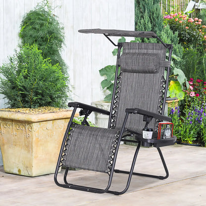 Zero Gravity Reclining Lounger Chair, Canopy Shade, Side Tray, Dark Grey Lounger Chairs at Gallery Canada