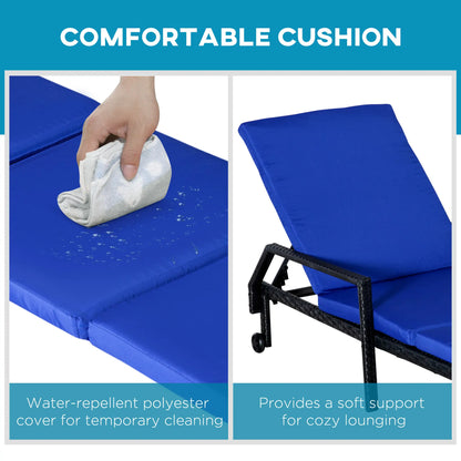 PE Rattan Chaise Lounger, Outdoor Recliner, 5-Level Backrest, 2 Wheels, Dark Blue Chaise Loungers at Gallery Canada