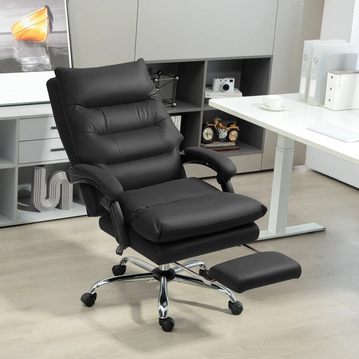Executive Office Chair, 6 Point Massage and Heat, Microfibre Reclining with Footrest, Black Massage Chairs at Gallery Canada