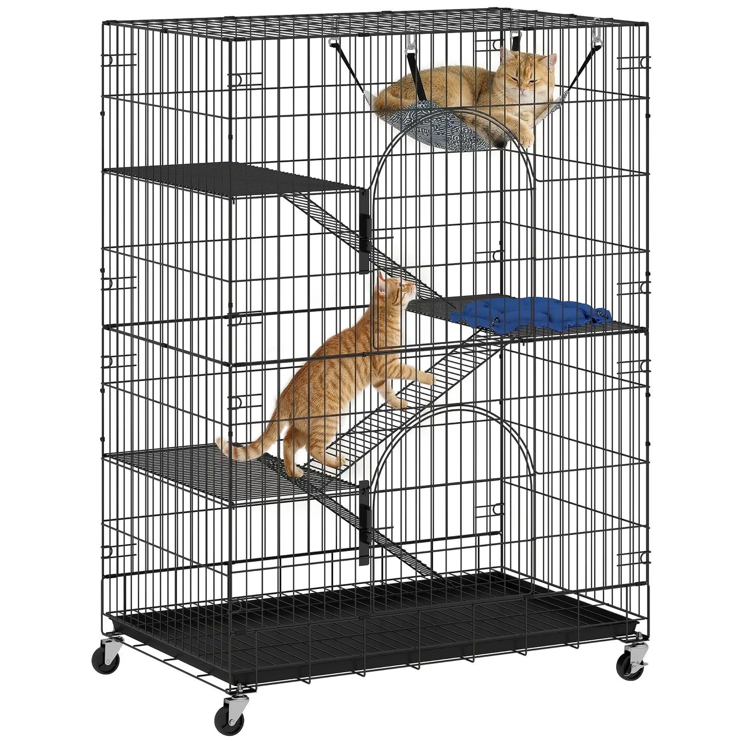 4-Tier Cat Cage, Large Enclosure with Lockable Wheels, Tray, Hammock Outdoor Cat Enclosures at Gallery Canada