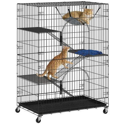 4-Tier Cat Cage, Large Enclosure with Lockable Wheels, Tray, Hammock Outdoor Cat Enclosures at Gallery Canada