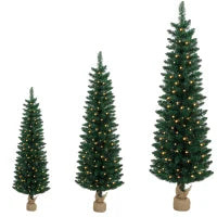 Pencil Christmas Trees Set Of 3, Pre-Lit, Green, Green