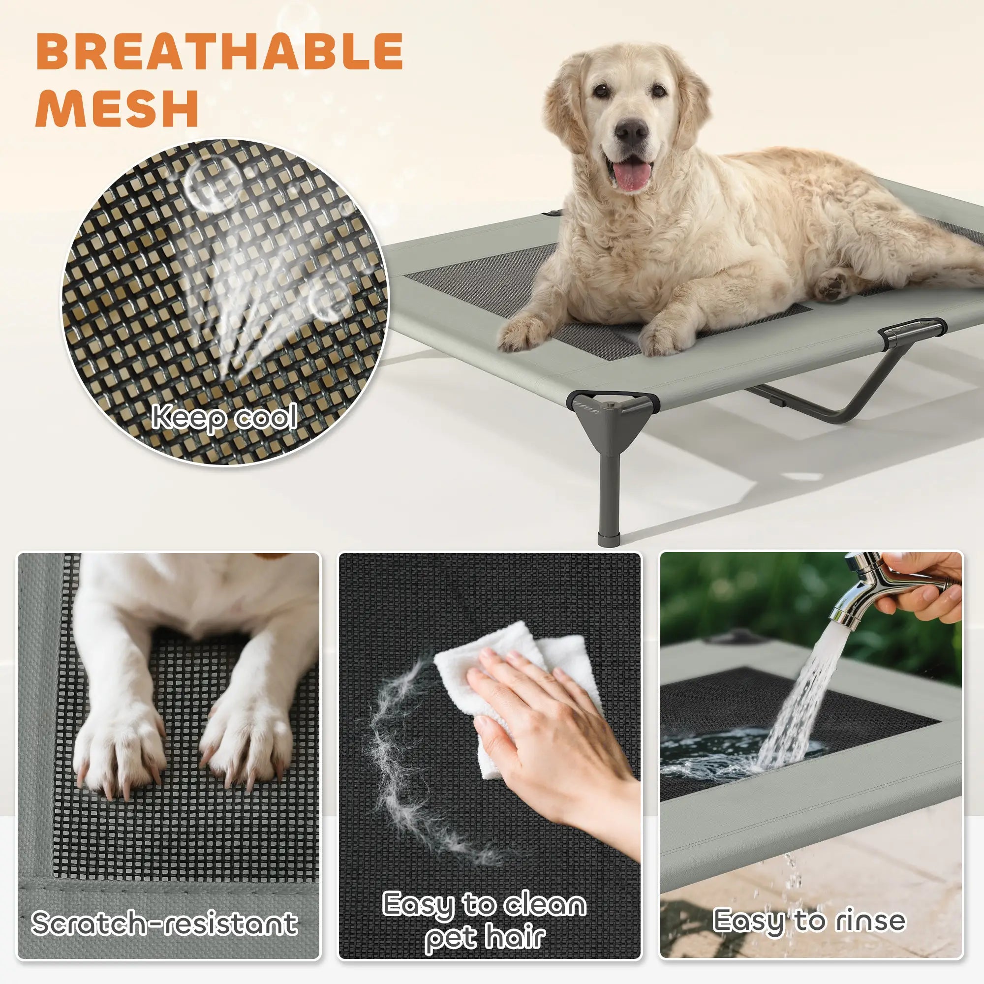 Elevated Dog Bed With Canopy, Washable Mesh, Steel Frame, 41.7