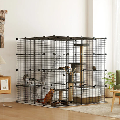 4-Tier 55" Cat Cage with Platforms, Ramps, Black Outdoor Cat Enclosures at Gallery Canada
