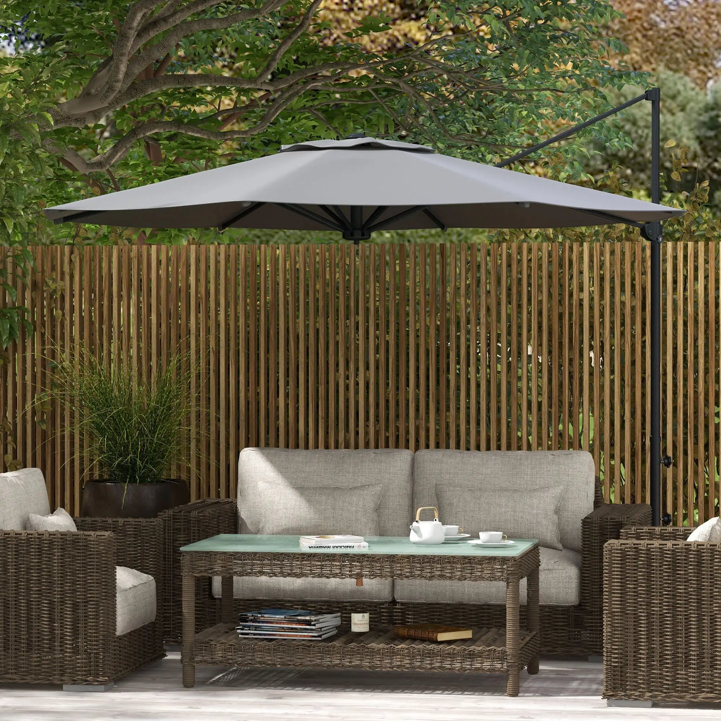 10 FT Cantilever Umbrella, Aluminum, 360° Rotation, Crank, Tilt, Grey Cantilever Umbrellas at Gallery Canada