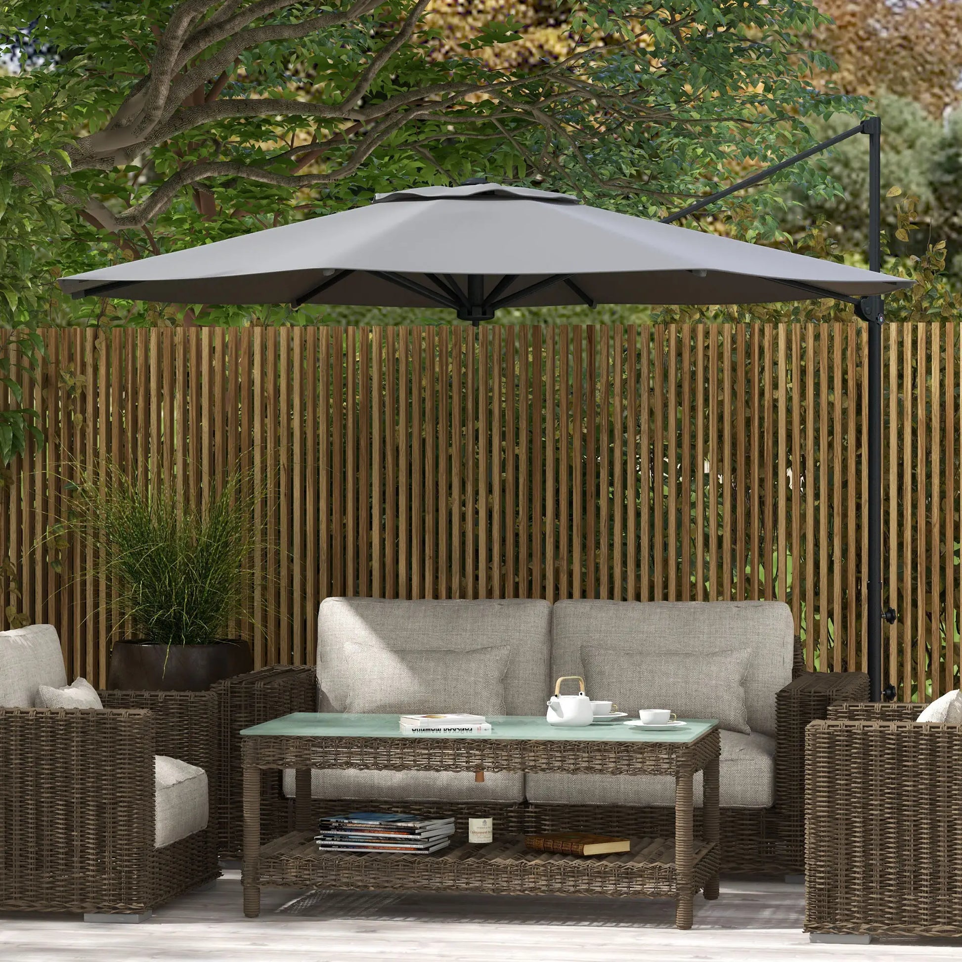 10 FT Cantilever Umbrella, Aluminum, 360° Rotation, Crank, Tilt, Grey Cantilever Umbrellas at Gallery Canada