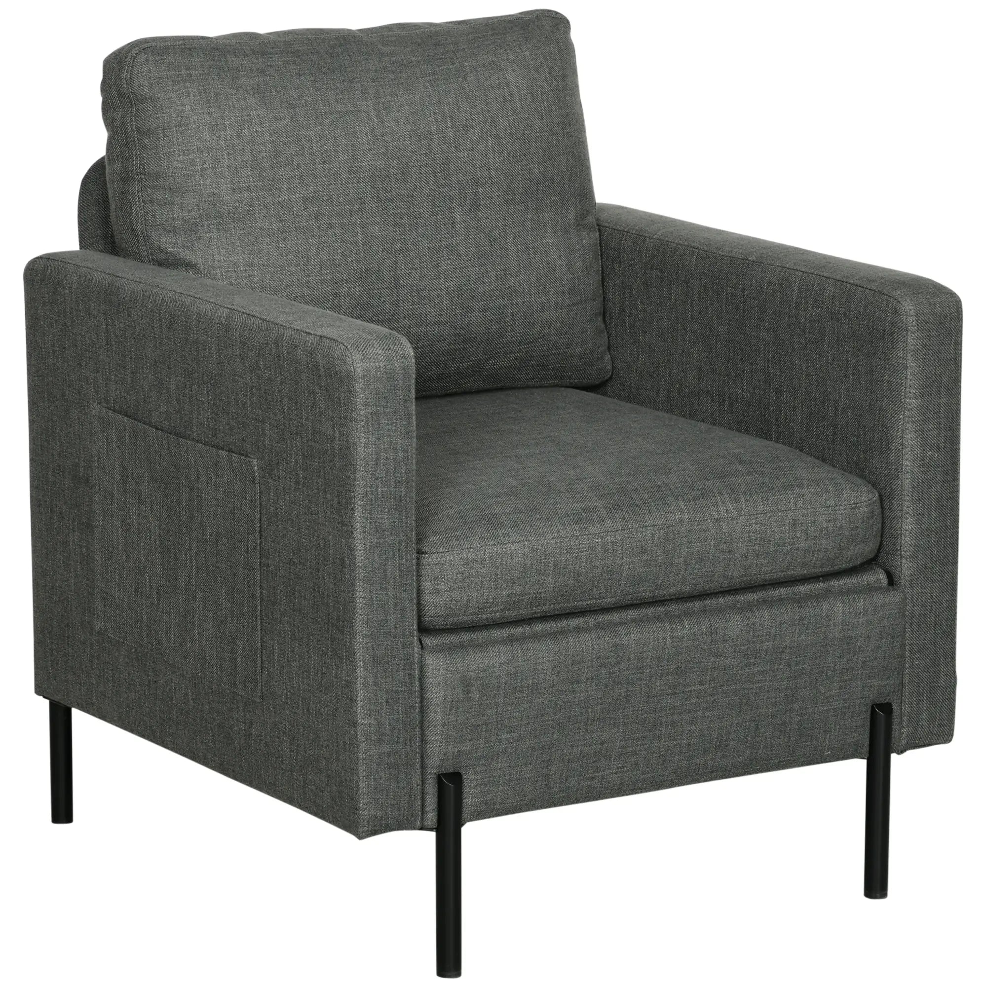 Modern Fabric Accent Armchair, Metal Legs, 2 Side Pockets, Grey Accent Chairs Grey at Gallery Canada