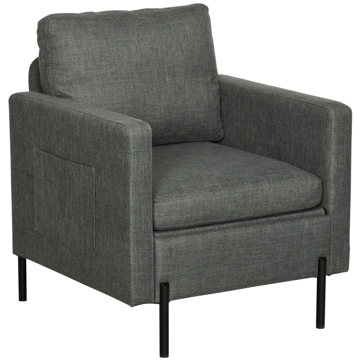 Modern Fabric Accent Armchair, Metal Legs, 2 Side Pockets, Grey Accent Chairs Grey at Gallery Canada