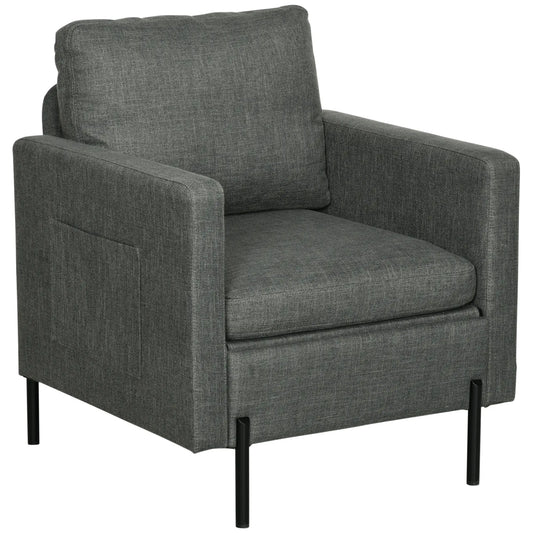 Modern Fabric Accent Armchair, Metal Legs, 2 Side Pockets, Grey Accent Chairs Grey at Gallery Canada