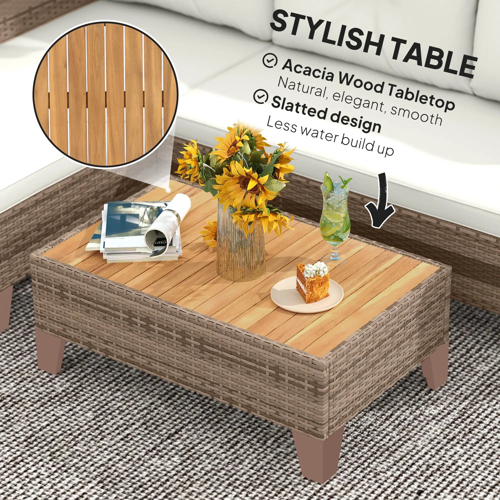 3 Piece L-Shaped Patio Furniture Set, Wood Top Coffee Table, Cream Patio Furniture Sets at Gallery Canada