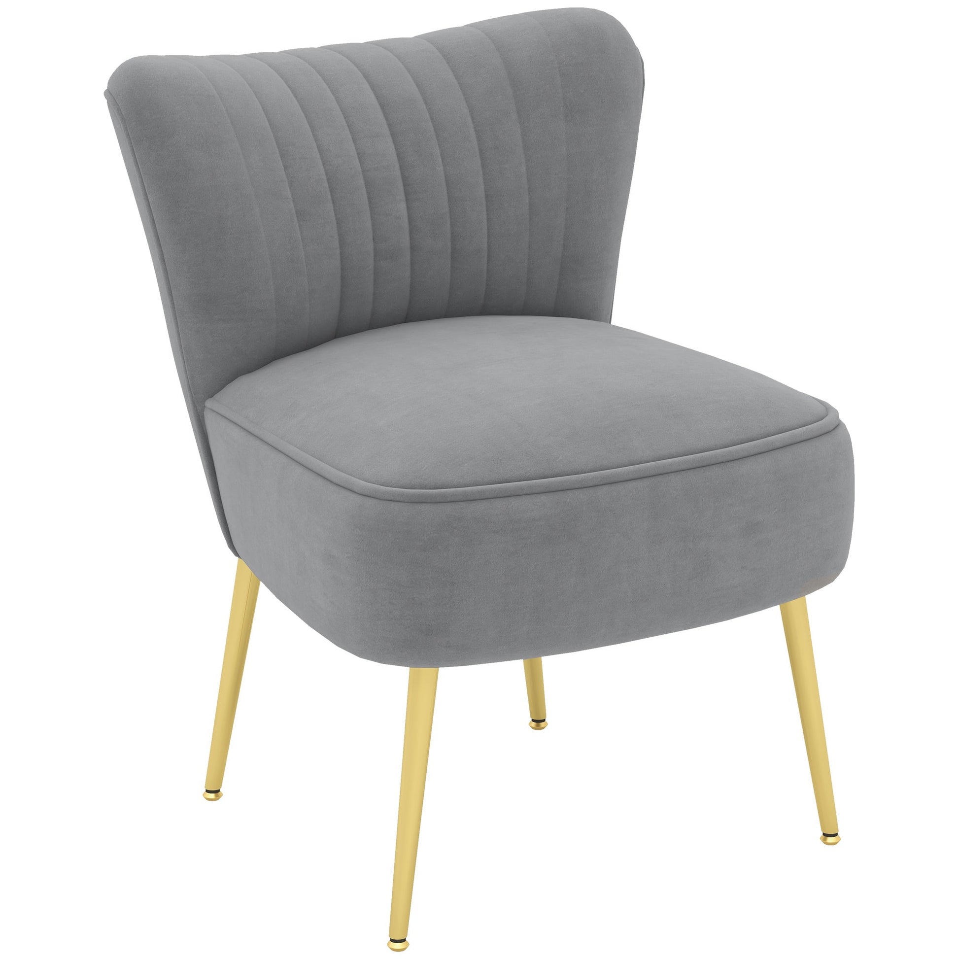Velvet Lounge Chair, Modern Accent Chair for Living Room with Gold Steel Legs and Tufting Backrest, Grey at Gallery Canada