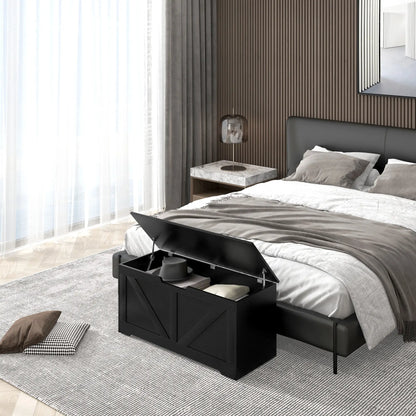 39.4 Inches Storage Chest, Wooden Box with Safety Hinges, Wood Grain, Black Storage Cabinets at Gallery Canada