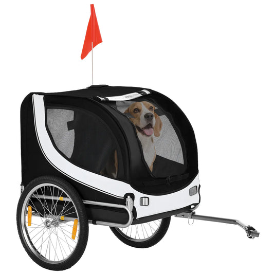 Dog Bike Trailer, Pet Cargo Carrier, Hitch, Reflectors, Flag, Medium, White Dog Bike Trailers & Strollers Black and White at Gallery Canada