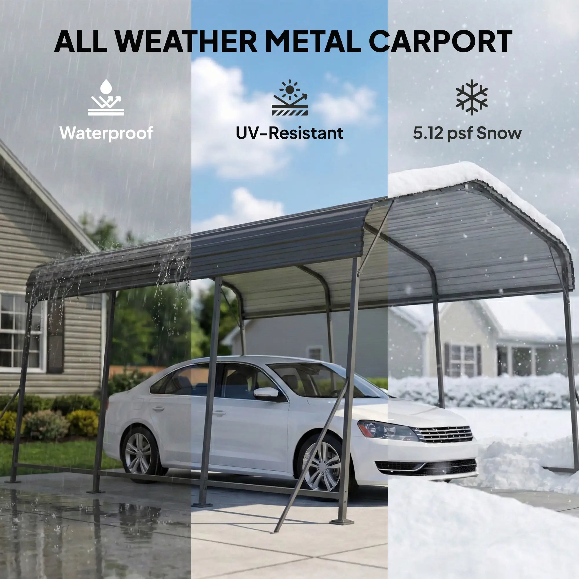 11 x 15FT Metal Carport, Heavy-Duty Canopy With Reinforced Frame, Dark Grey Car Shelters at Gallery Canada