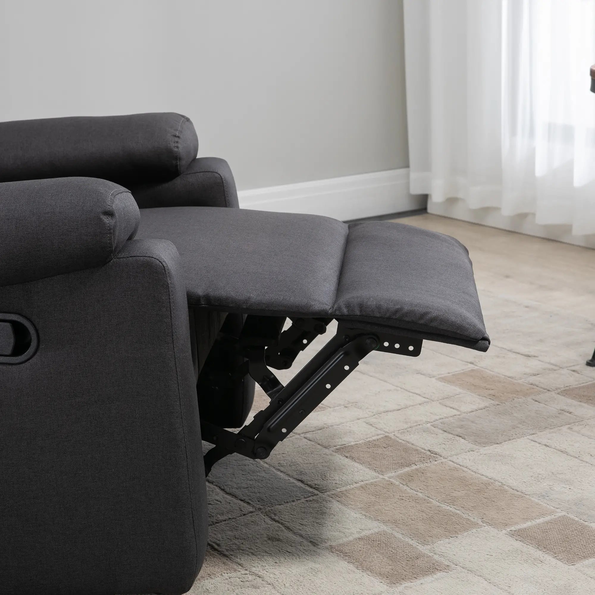 Manual Recliner Chair with Footrest, Padded Seat, Dark Grey Single Sofas at Gallery Canada