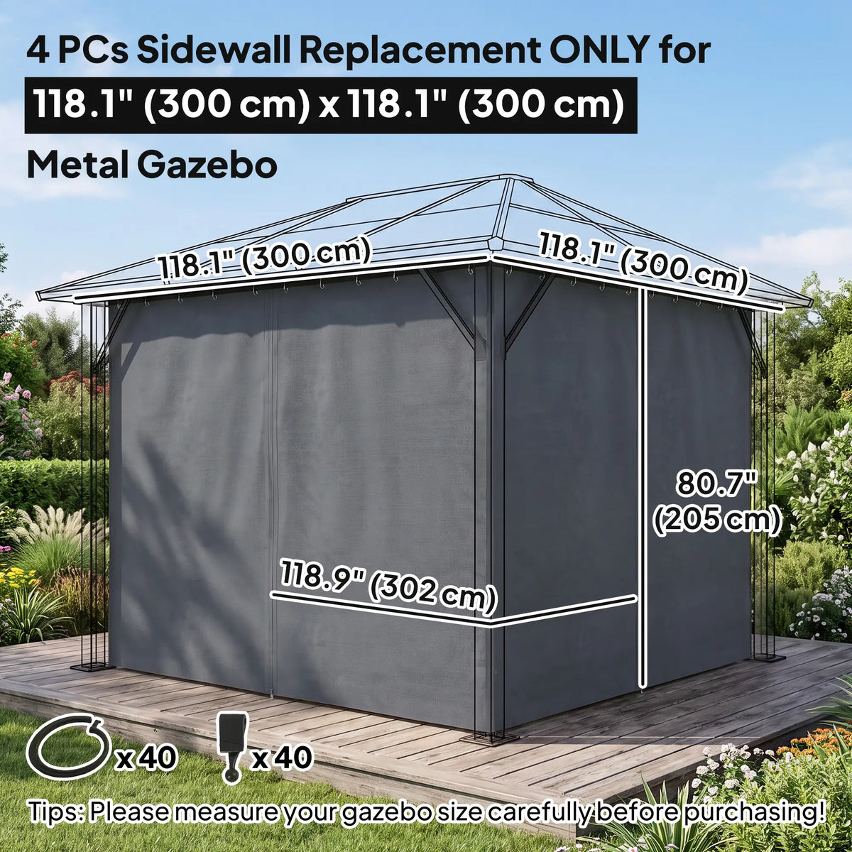 10x10 FT Gazebo Replacement Curtains, 4 Panels Sidewall, Slate Grey Gazebo Sidewalls at Gallery Canada