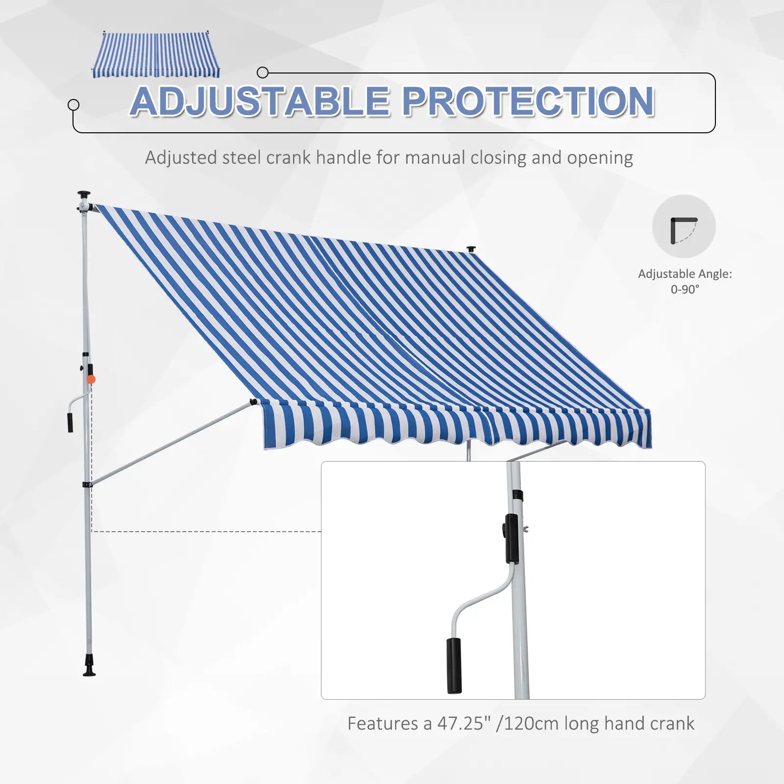 10x5ft Manual Retractable Awning, Patio Sun Shade, Water Resistant, Blue Door Awnings at Gallery Canada
