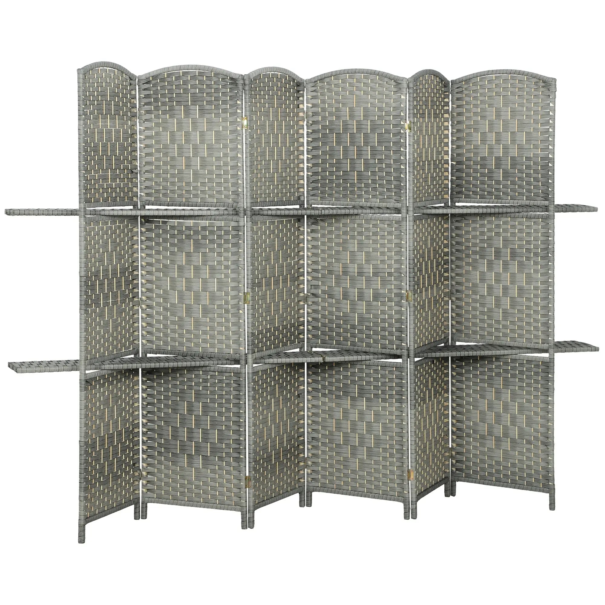 6 FT Privacy Screen, 6 Panel Room Divider With Shelves, Grey Room Dividers Grey at Gallery Canada