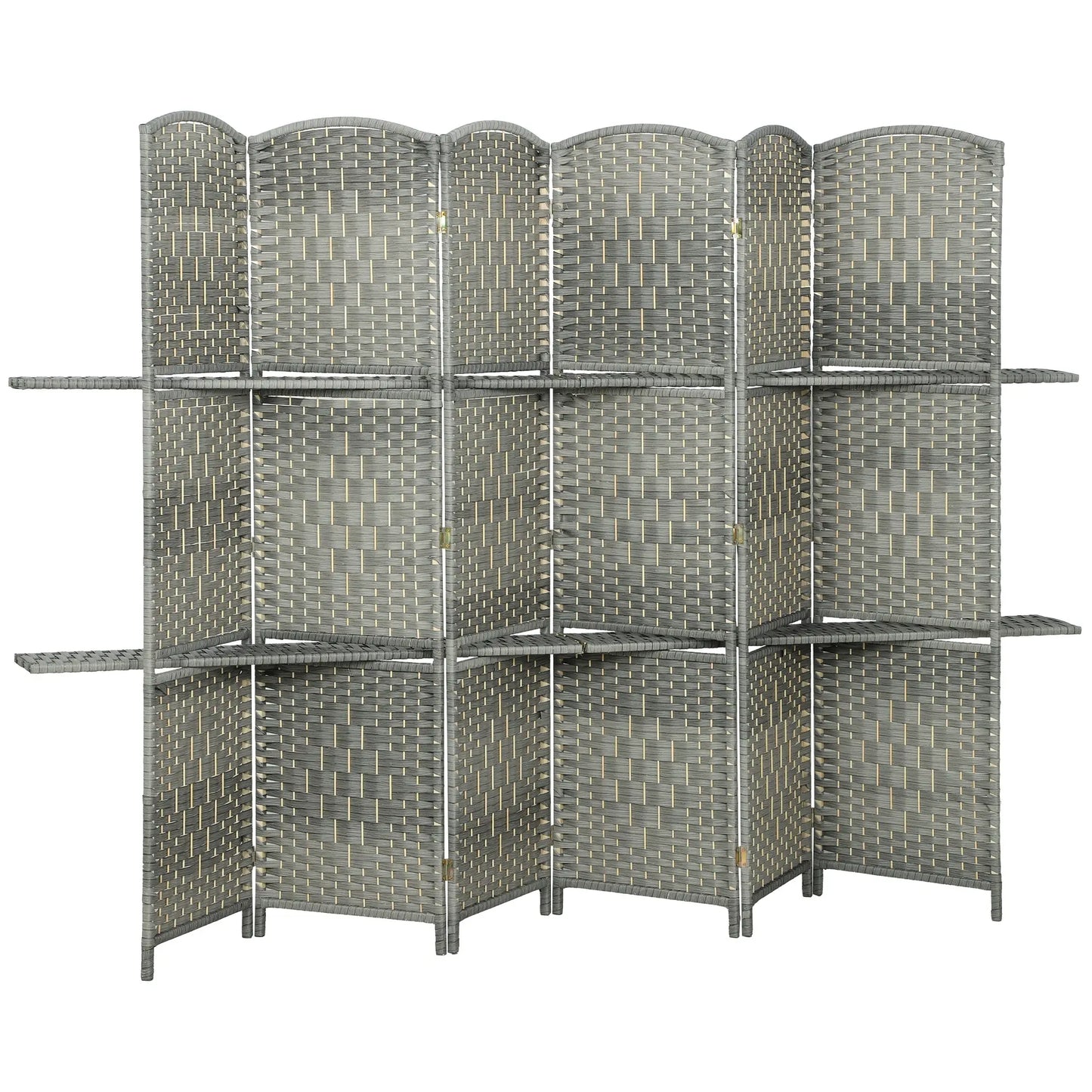 6 FT Privacy Screen, 6 Panel Room Divider With Shelves, Grey Room Dividers Grey at Gallery Canada