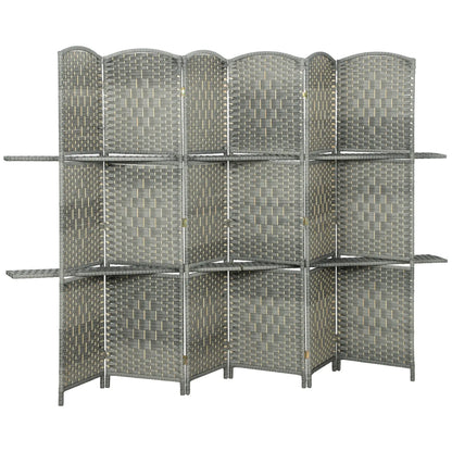 6 FT Privacy Screen, 6 Panel Room Divider With Shelves, Grey Room Dividers Grey at Gallery Canada