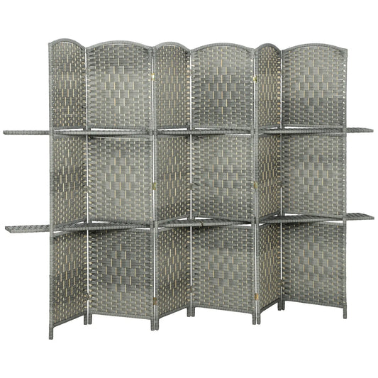 6 FT Privacy Screen, 6 Panel Room Divider With Shelves, Grey Room Dividers Grey at Gallery Canada