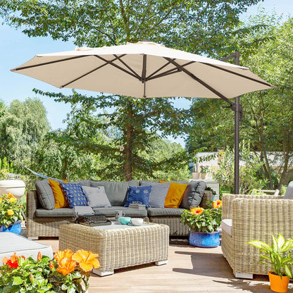 10ft Cantilever Patio Umbrella, 360° Rotation, Crank, Cream Cantilever Umbrellas at Gallery Canada