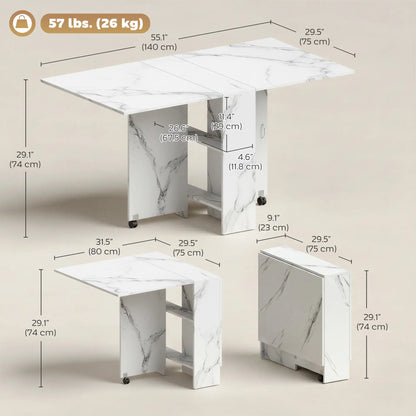 Extendable Dining Table, Marble White, Collapsible With Shelves, White Dining Tables at Gallery Canada