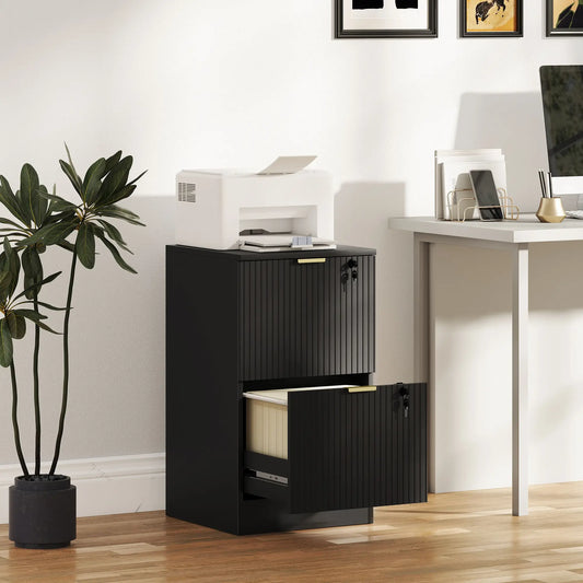 Lockable Filing Cabinet, 2 Fluted Drawers, Adjustable Hanging Rails, Black Office Cabinets & Cupboards Black at Gallery Canada