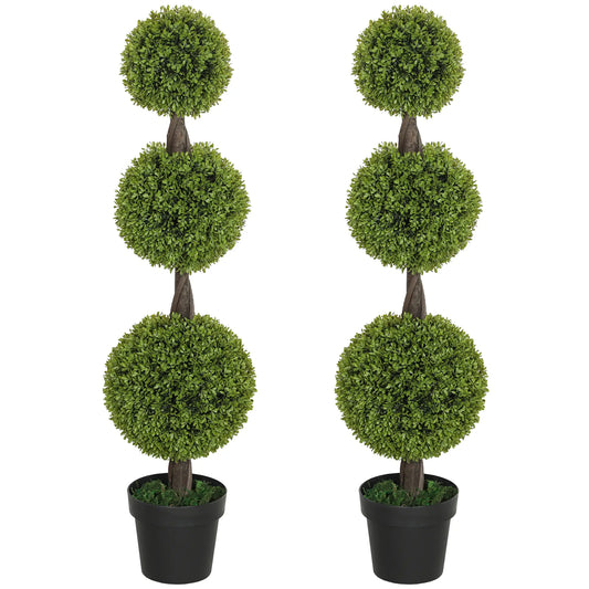 Artificial Ball Boxwood Topiary Trees, Set of 2, Indoor Outdoor Decor, Green Artificial Trees Green at Gallery Canada
