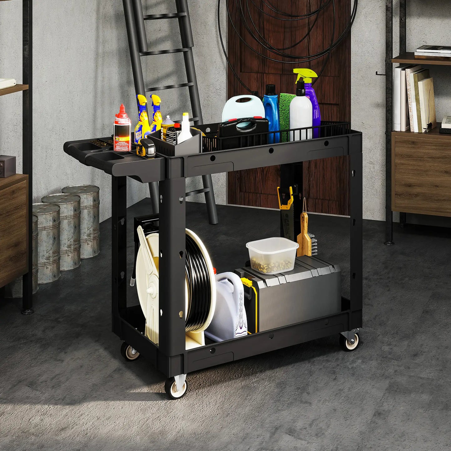 2-Tier Rolling Tool Cart, 500 LBS Capacity, Black Tool Organizers at Gallery Canada