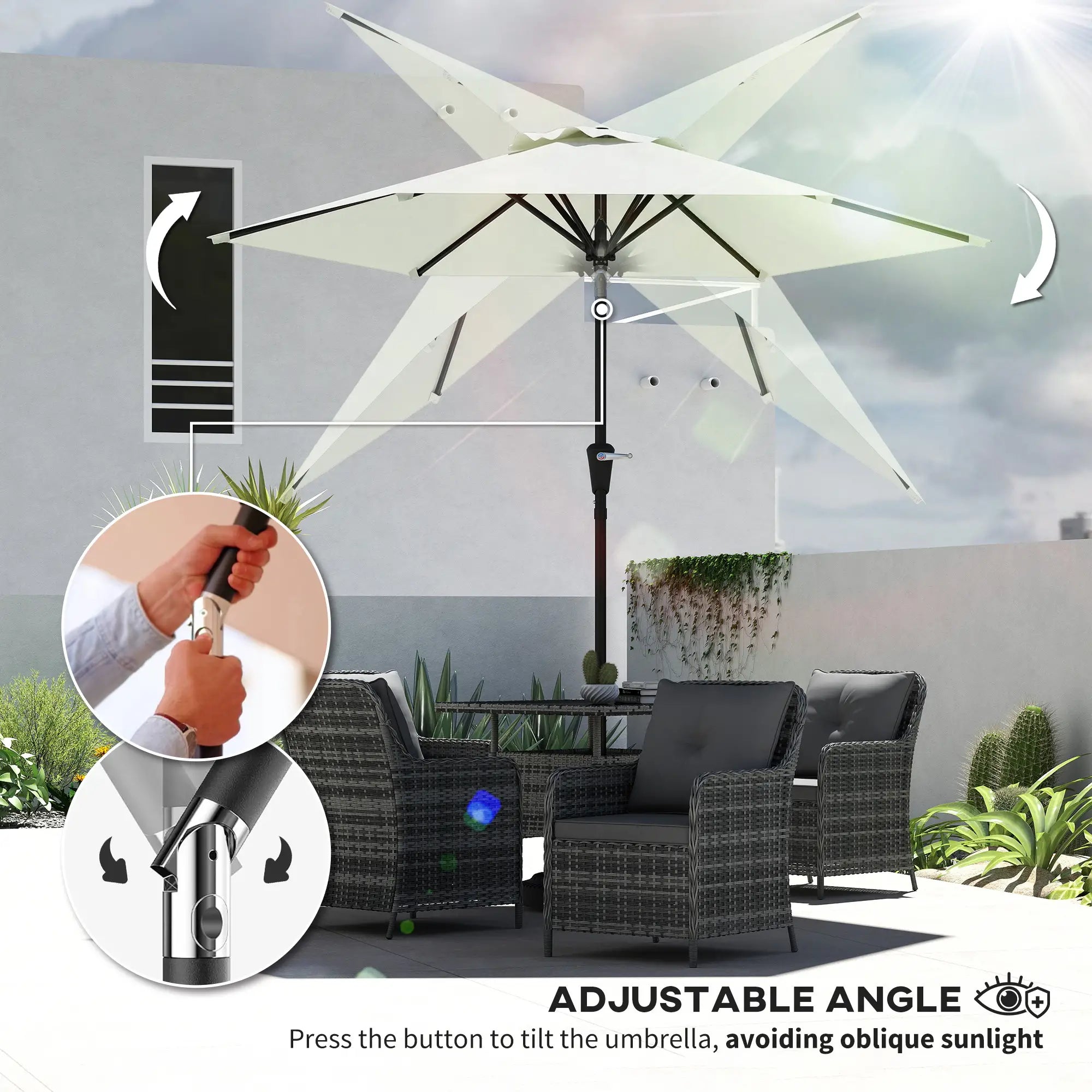 Patio Sun Umbrella, 6 Ribs, Cream White Patio Umbrellas at Gallery Canada