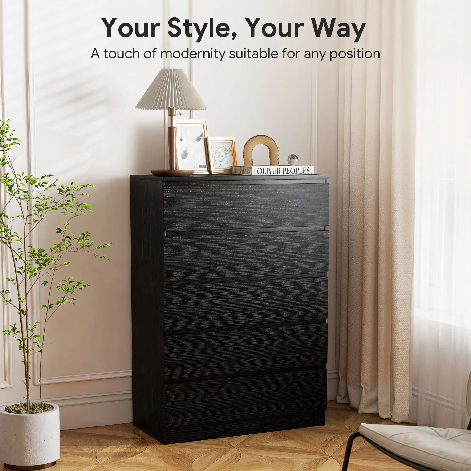 5 Drawer Dresser, Modern Chest for Bedroom, Black Storage Cabinets at Gallery Canada