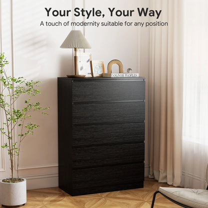 5 Drawer Dresser, Modern Chest for Bedroom, Black Storage Cabinets at Gallery Canada