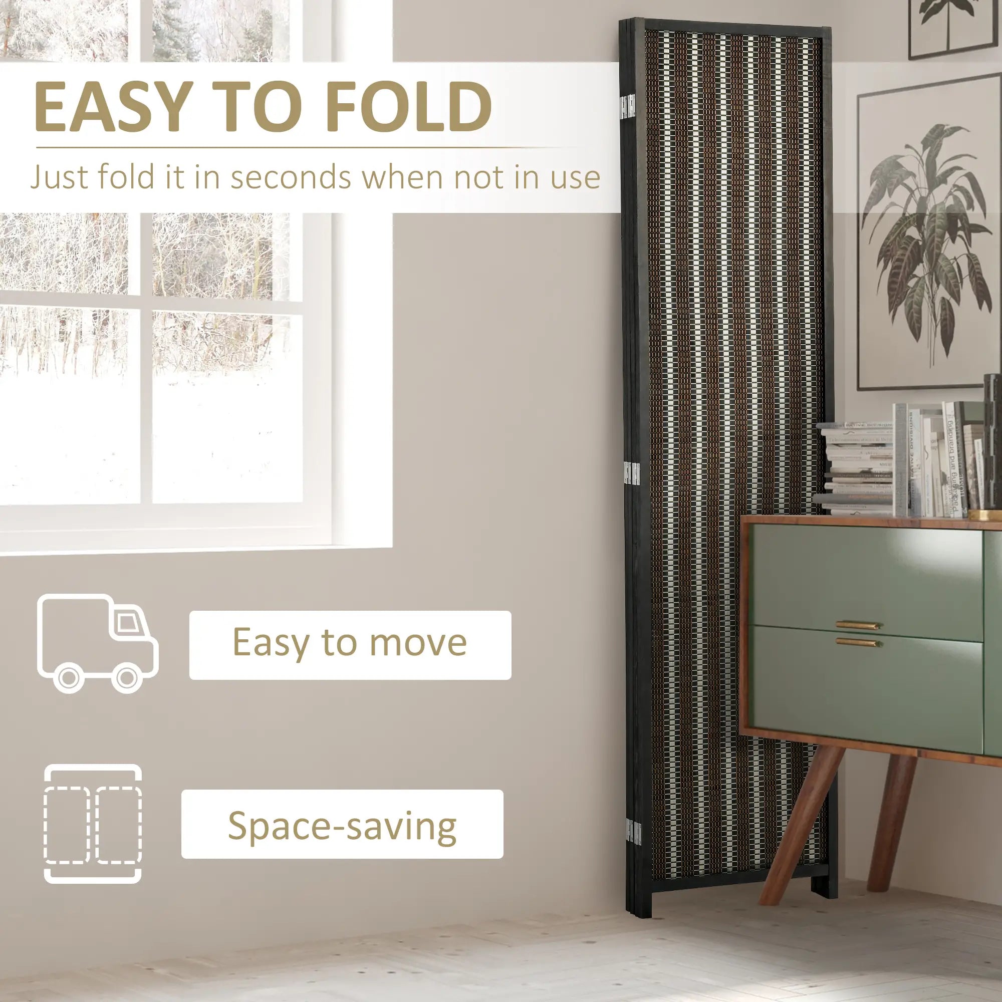 4 Panel Room Divider, 6 Ft Tall, Bamboo Hand-Woven, Brown Room Dividers at Gallery Canada
